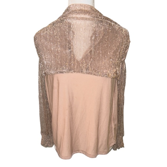 Joie Metallic Striped Gold Silver Tie Neck Blouse - M - Picture 10 of 14